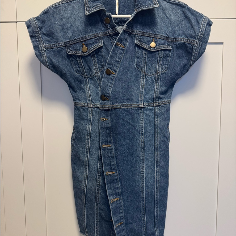 Free People Women's The City Asymmetrical Denim Mini Dress Size XS EUC Button